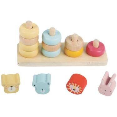 Imagem de Brinquedo Pedagogico Madeira Encaixe Argolas 4 Colunas - Toy MIX
