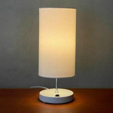 Imagem de Abajur de mesa Redondo Clássico Branco Com Interruptor de alumínio Com