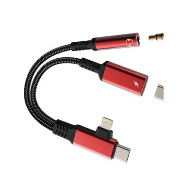 Imagem de Adaptador de áudio Lightning USB C para 3,5 mm (2 em 1) para iPhone 16, 15, 14, 13 Pro Max, conector de fone de ouvido, divisor AUX, cabo de microfone, dongle para cabo de carregamento da Apple