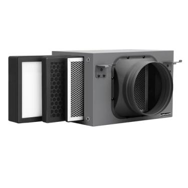 Imagem de Weiworld Caixa de filtro de purificação de 3 camadas de 15 cm com filtro de hepa e carbono de alta eficiência, serve para ventiladores de dutos em linha de 15 cm para sistema de entrada de ar fresco e
