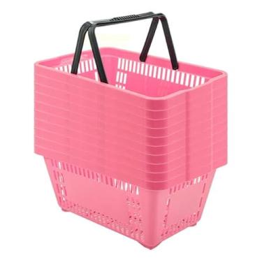 Imagem de 10 Cesta De Compra 16L Reforçada Supermercado Loja (Rosa)