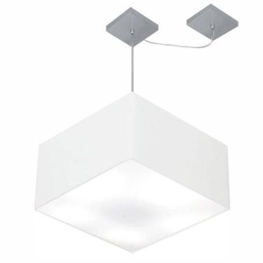 Imagem de Lustre Pendente Quadrado Com Desvio De Centro Vivare Md-4271 Cúpula Em Tecido 40x40cm - Bivolt Branco 127/220v