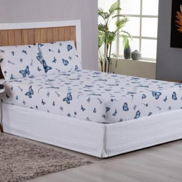 Imagem de Jogo de Lençol Queen 3 Peças 200 Fios 100% Algodão Estampado (Butterfly Azul)