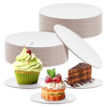 Imagem de Cmkura Pacote com 30 tábuas de bolo redondas de 15 cm, bandeja de prato descartável de papelão ondulado branco com classificação alimentar, base de círculos para sobremesas, artesanato faça você mesmo