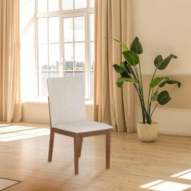 Imagem de Cadeira De Jantar Sofia Jequitibá Nozes Encosto Premium Linho Bege