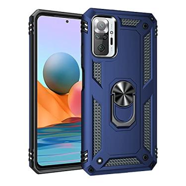Imagem de SORAKA Capa para Xiaomi Redmi Note 10 Pro com suporte de anel, capa protetora Redmi Note 10 Pro, capa traseira de policarbonato rígido com placa de metal para suporte magnético de telefone carro azul