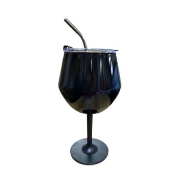 Imagem de Taça De Gin 2 Em 1 Térmica Inox Com Tampa e Canudo 410ml(Preto)