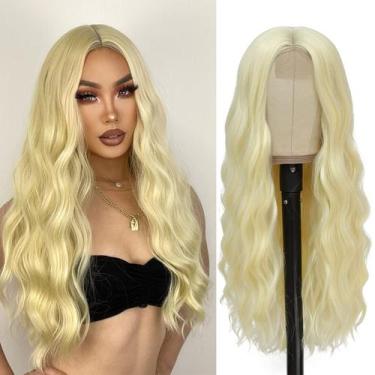 Imagem de Peruca YBYMCAI Blonde, longa ondulada, 66 cm, parte central para mulhe