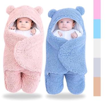 Imagem de Saco de Dormir Infantil, Cobertor Envolvente com Capuz Urso, Microfibra Hipoalergênica, Rosa, Azul, Branco, para Bebês