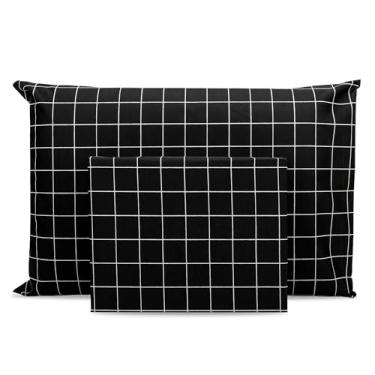 Imagem de Lençol Solteiro 2 pçs c/Ponto Palito Percal Estampado 180 fios (Geométrico Preto)