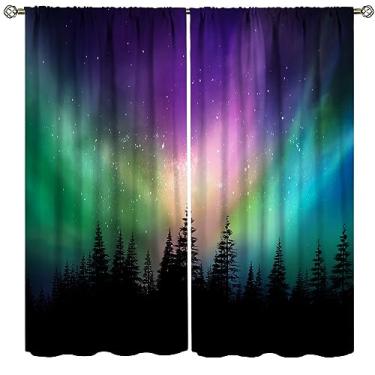 Imagem de Cortinas florestais auroras boreais do norte, aurora boreal, linda cortina blackout com bolso para varão, sala de estar, quarto, cozinha, conjunto de cortinas de janela com isolamento térmico 182 x