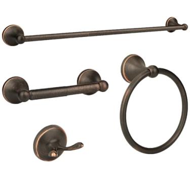 Imagem de Ntipox Conjunto de 4 peças de acessórios de hardware de banheiro antigo bronze polido a óleo, conjunto de toalheiros de 40,6 ou 61 cm, toalheiro para banheiro bronze
