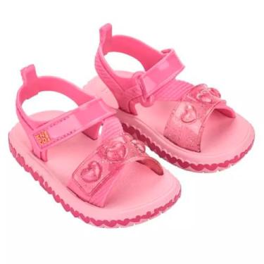 Imagem de Sandália Infantil Zaxynina Fashionista, Glitter, Sola com Corações, Tira Ajustável, Confortável (Rosa Glitter, BR, Bebê, Numérico, 23)