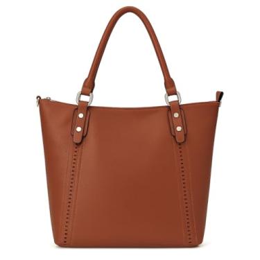 Imagem de ALWY Bolsa Feminina Grande Bolsa De Ombro Couro Sintético Impermeável Trabalho Faculdade (Marrom)