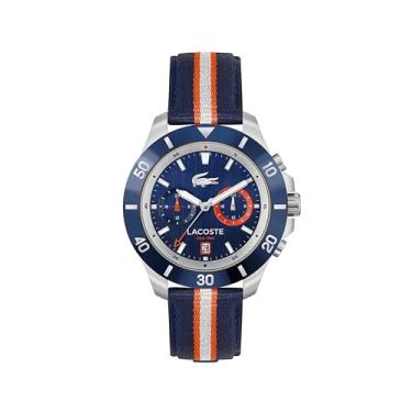 Imagem de Lacoste Relógio masculino Toronga, pulseira de nylon, resistente à água até 5 ATM/50 metros, relógio esportivo para ele, 44 mm, Multicor