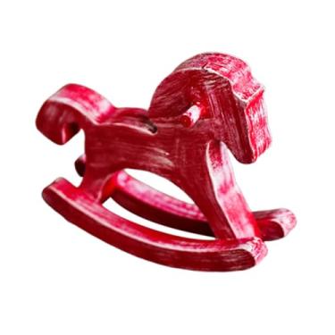 Imagem de Generic Decoração de mesa de cavalo de balanço de madeira, estatueta de cavalo de balanço, ornamento de temporada de férias, Vermelho