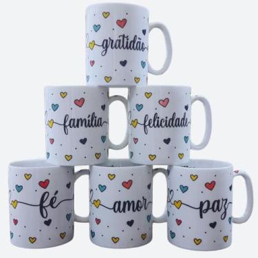Imagem de Kit Jogo Conjunto 6 Canecas 300ml Porcelana Estampa Variada - Antilope