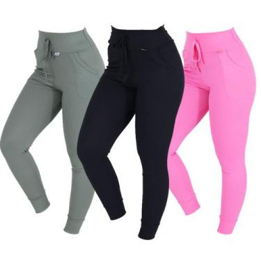 Imagem de Kit 3 Calças Feminina Ribana com Bolsos Jogger - Click Mais Bonita , P