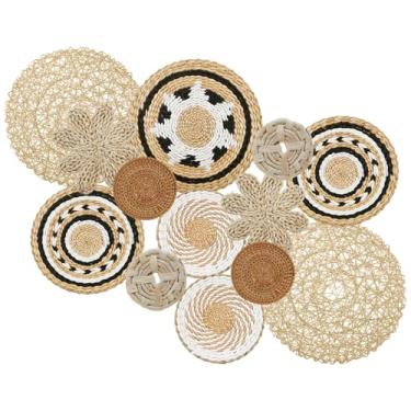 Imagem de Pacote com 13 cestas de parede Boho conjunto de decoração de parede de alga marinha tecido para pendurar em vime boho, cestos redondos para pendurar na parede de casa de fazenda, arte de parede plana