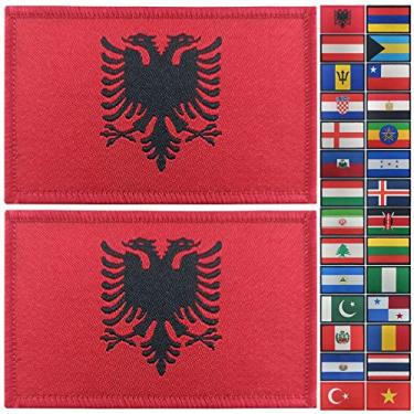 Imagem de JBCD Pacote com 2 remendos da bandeira da Albânia com emblema tático da bandeira do orgulho para roupas, chapéu, equipe militar