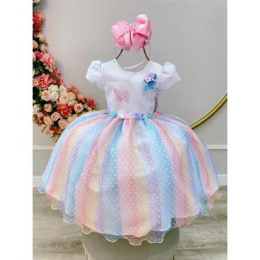 Imagem de Vestido Infantil Branco Jardim Encantado Chuva de Amor Arco Íris - Tam