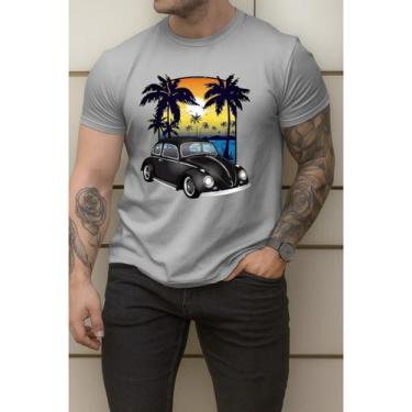 Imagem de Camisa Masculina Premium Estampada Fusca Carro Paisagem Praia Em Algod