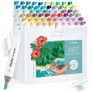 Imagem de Conjunto de Canetas Artisticas 60 Cores de Ponta Dupla com Recargas Disponíveis para Artistas e Adultos, Ohuhu