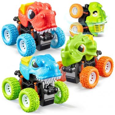 Imagem de Kit de Brinquedos de Dinossauro para Meninos de 2, 3, 4 e 5 Anos - 3 Carrinhos Monster Truck com Funcionamento a Fricção, Lalalark