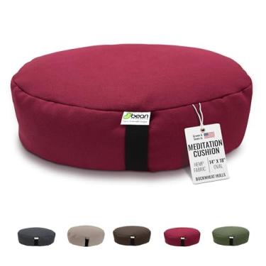 Imagem de Almofada de meditação Zafu da Bean Products – Yoga – tradicional redonda e oval GG – Várias cores e tecidos – Enchimento de trigo sarraceno orgânico – Feito nos EUA, HEMP CRANBERRY, Oval - Extra-Large 14" x 18"