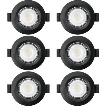 Imagem de Kit 6 Spot De Led Embutir Slim Mr11 Redondo 3w Preto Bivolt 6500k Frio