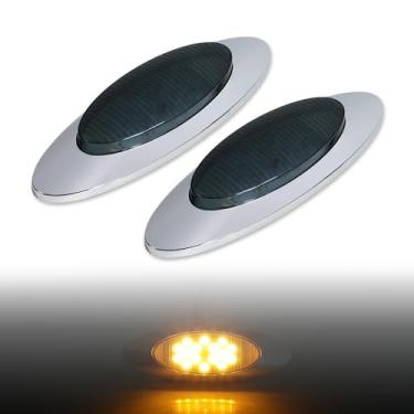 Imagem de TMH [Pacote com 2] Lente Oval Fumada de 16,5 cm Âmbar 16 LED Marcador Lateral Luzes de Corrida Sob Guarnição Substituição para Trailer RV Trator Ônibus Caminhão Reboque 12V CC com Moldura Cromada