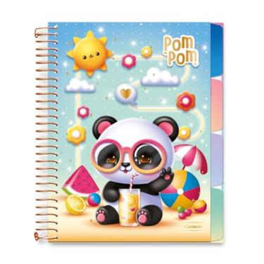 Imagem de Caderno Colegial Criativo Capa Cartão Cadersil - Estampa Pom Pom – 80 Folhas – Capa Dura com Hot Stamping Dourado – Divisórias Decoradas em Cartão Ideal para Organização e Anotações Criativas