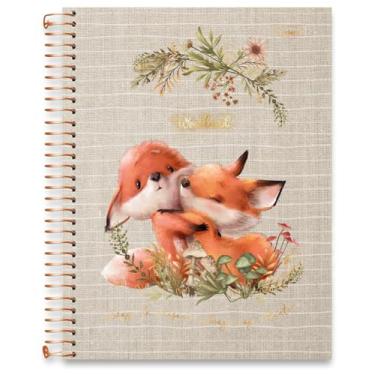 Imagem de Caderno Universitário Cadersil 1 matéria Estampa Woodland – 80 Folhas – Capa Dura – Espiral e Hot stamping dourado, Ideal para Escola ou Faculdade.