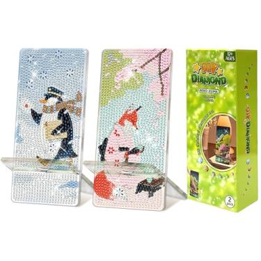 Imagem de NIHO-JIUMA Kits de suporte de telefone Diamond Art, suporte de telefone e espelho de pintura de diamante DIY, presente para adultos/mulheres/adolescentes (carteiro e chá de raposa)
