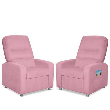 Imagem de Kit 02 Poltrona Do Papai Reclinável Confortável Suede Rosa Bebê