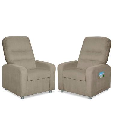 Imagem de Kit 02 Poltrona Do Papai Reclinável Confortável Suede Bege