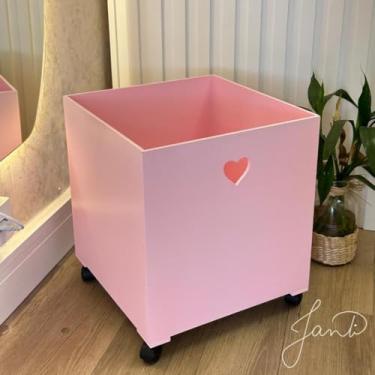 Imagem de Caixa organizadora de brinquedos infantil com rodas em MDF (Rosa Coração)