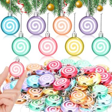 Imagem de Soulchen 48 peças de mini enfeites de doces de Natal coloridos de 3,8 cm, decorações de Natal de pirulito para pendurar para decoração de árvore de Natal, enfeite de festa, decoração de casamento