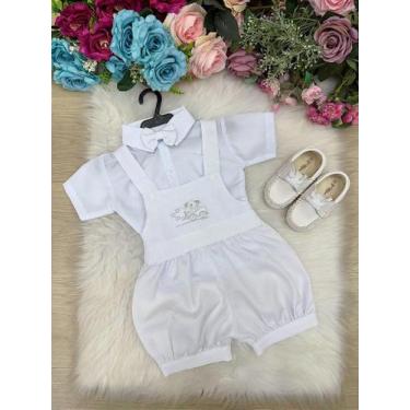 Imagem de Conjunto Miss Cherry Meninos Bebê Theo Branco - Camisa e Jardineira, B