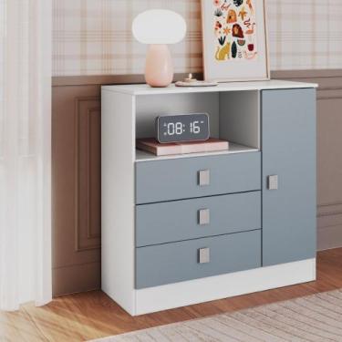 Imagem de Cômoda Infantil 3 Gavetas 1 Porta Sofia Percasa, Azul