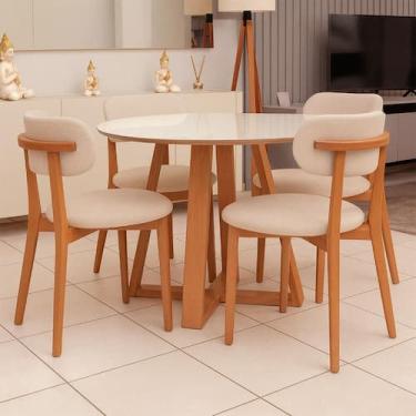 Imagem de Mesa de Jantar 1,05m x 1,05m com Tampo de Vidro 4 Cadeiras c/ Base em 