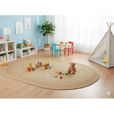 Imagem de Craft Trade Tapete grande para área de juta, tapete boho trançado reversível bege natural, ecológico, rústico, casa de fazenda, interior e exterior, tapete para cozinha, quarto, áreas de alto tráfego