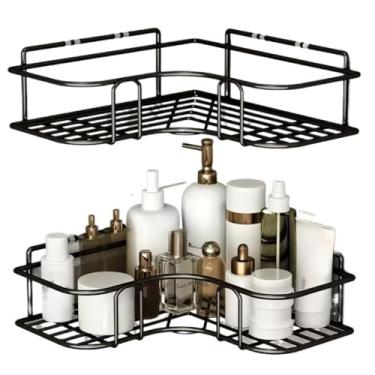 Imagem de Prateleira de Canto Adesiva para Banheiro - Organizador de Parede sem Furacão | Prateleira para Cozinha e Banheiro com Design Curvo (combinação×2)