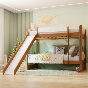 Imagem de Beliche Reversível com Escorregador e Proteção Aria Casatema Madeiraoriginals Nogueira/Branco