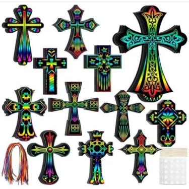 Imagem de Marcador de livro Cross Magic Rainbow Scratch Art DIY para lembrancinhas de festa, presentes de aniversário para homens e mulheres (12 marcadores, 4 canetas, 12 fitas)