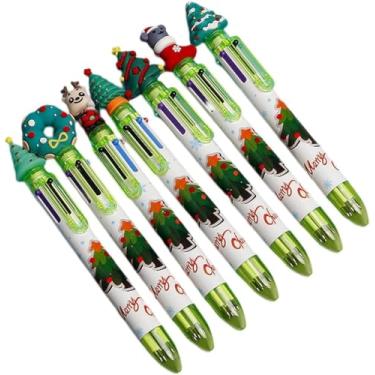 Imagem de 1 caneta esferográfica verde 6 em 1 multicolorida de Natal, Papai Noel, árvore de Natal, veado, caneta esferográfica retrátil para lembrancinhas de festa infantis, recheios de prêmios de sala de aula,