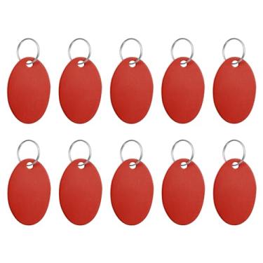 Imagem de Placas de alumínio para estampagem de 3,5 x 2,5 cm, 10 peças de discos ovais de metal com gravação em branco, etiquetas de identificação de identificação, etiqueta de identificação com chaveiro, para