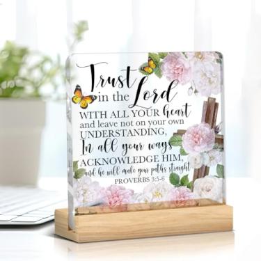 Imagem de Presentes Cristãos para Mulheres Homens Versos da Bíblia Sinal de Decoração Religiosa Escritura Inspiradora Decoração de Quarto de Oração Fé Lembrança Pesos de Papel para Natal Home Office Trust In