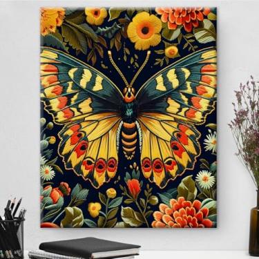 Imagem de Arte de parede em tela de borboleta vintage floral borboleta escura Academia impressão artística pintura estética imagem para decoração de parede de casa sala de estar quarto 20 x 25 cm