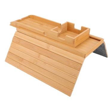 Imagem de Pssopp Mesa de Apoio de Braço do sofá, Bandejas de Apoio de Braço Dobráveis ​​suporte de Copo Mesa de Bandeja de Braço para Copos de Bebida Telefone Lanches Remoto (Cor Madeira)